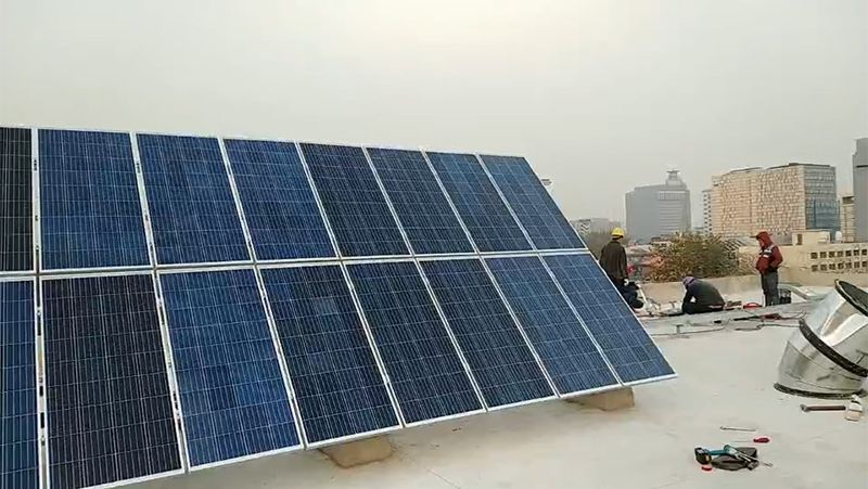 Solar Panel Installation at A Building Site